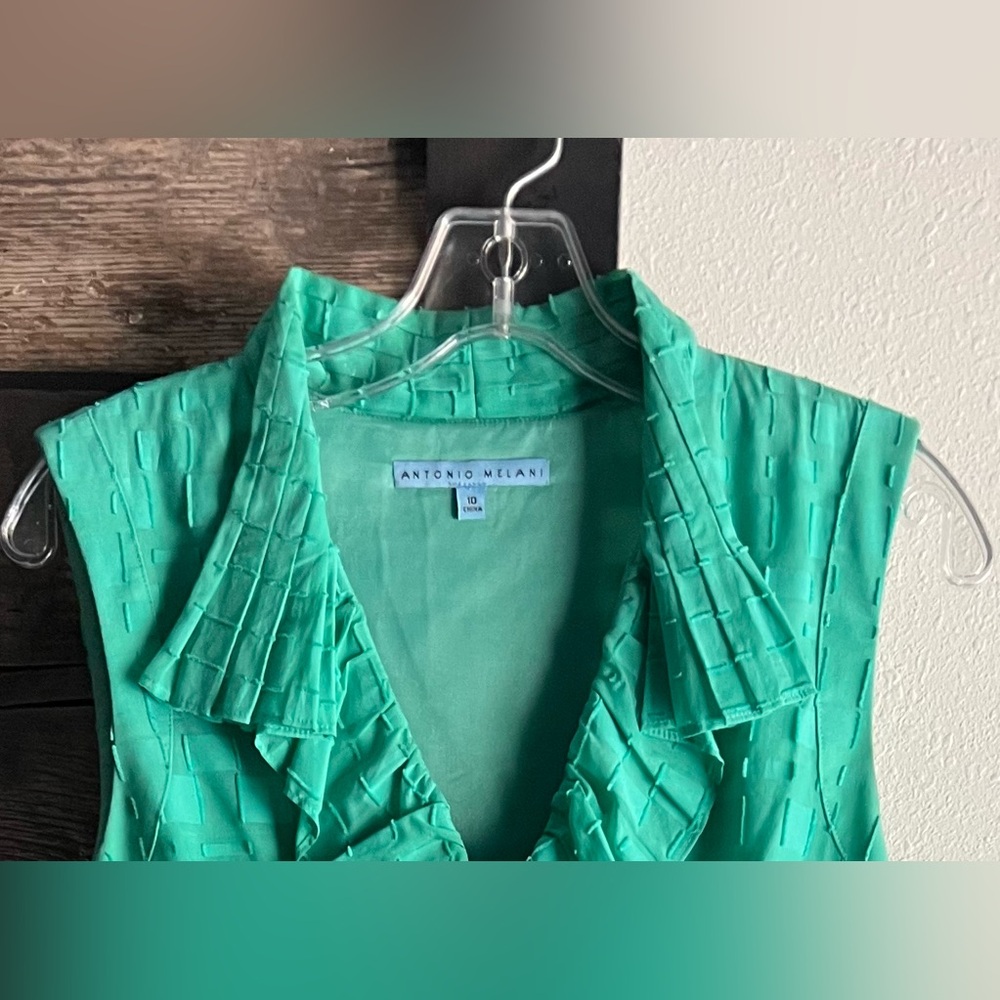 ANTONIO MELANI Green Sleeveless Ruffle Dress women’s size 10 - Picture 2 of 5